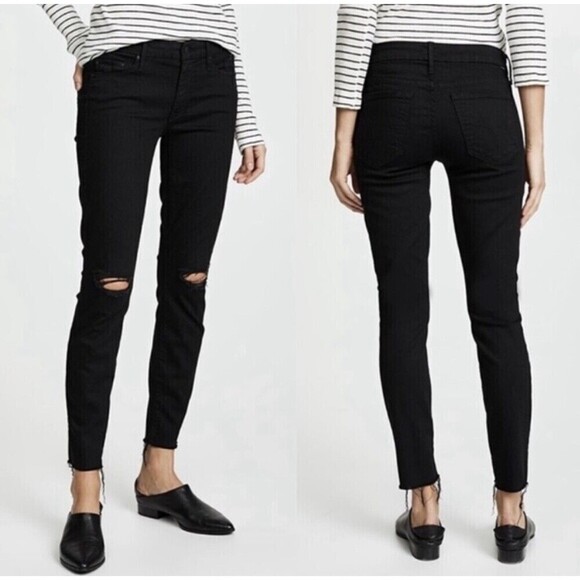 Mother The Looker Ankle Fray Jeans Guilty As Sin Black Women’s 27 Distressed - Picture 1 of 14
